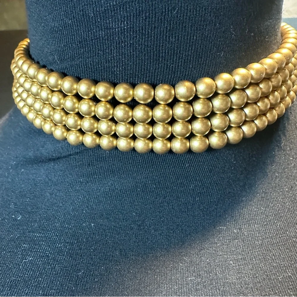 Vintage Matte Gold Bead Four Strand Choker- Stunning and Excellent Condition